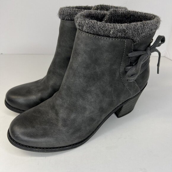 Roxy Dakota Boots Womens Size 10 Gray Booties Faux Leather Fur Lined Heels - Picture 1 of 9